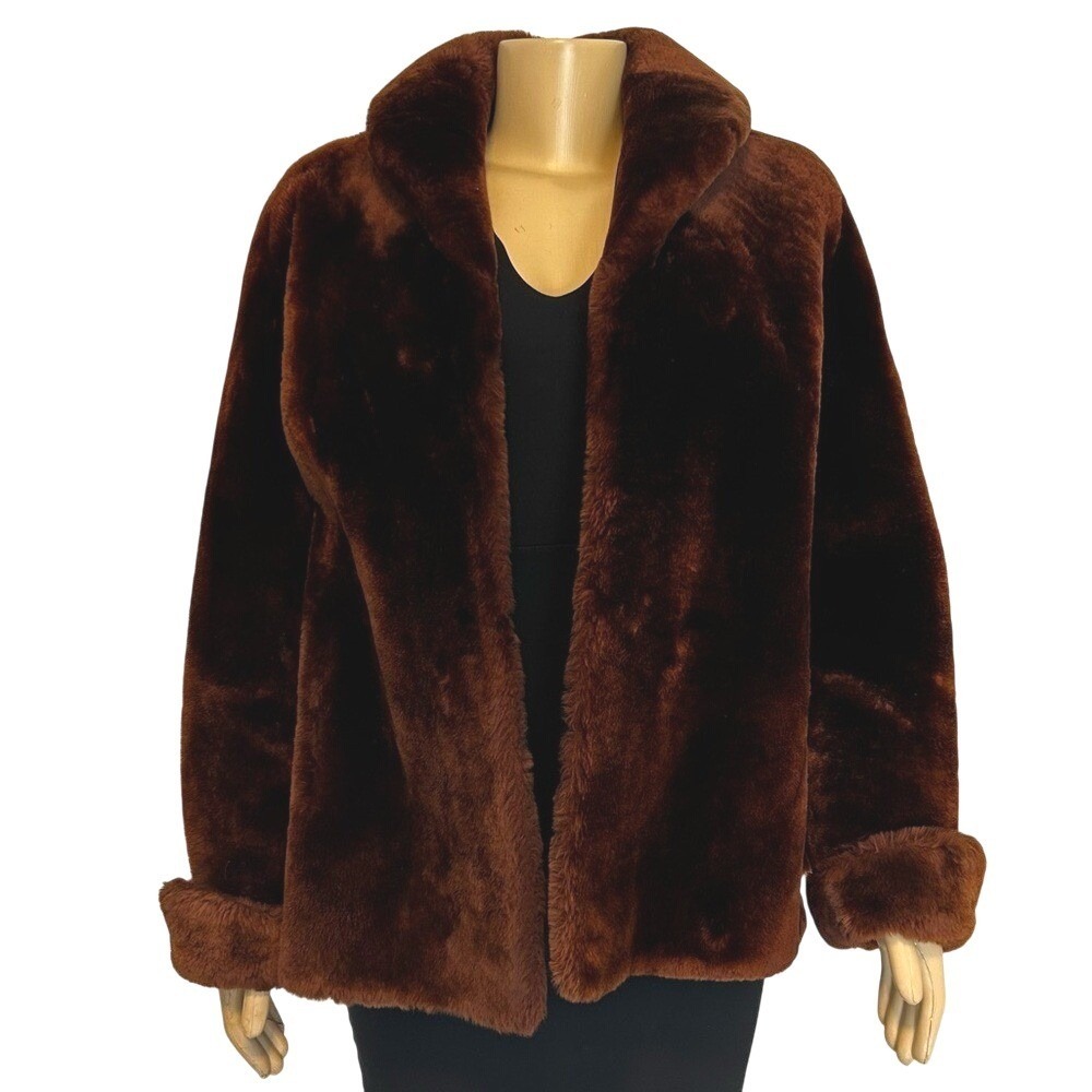 Vintage Julius Lewis Memphis Faux Fur Jacket Brown Shawl‎ Collar Coat Womens